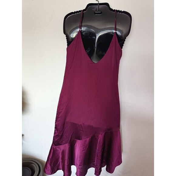 Lulu’s Bewitching Beauty Slip Dress Size XS Plum Midi Asymmetric Satin 90's Y2K - Picture 9 of 10